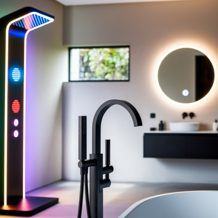Salle de Bain Moderne : Colonnes de Douche LED, Mitigeurs Ilot et Miroirs Connectés