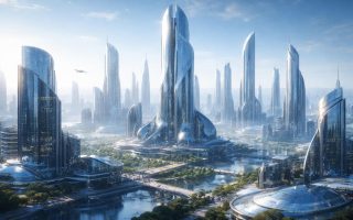 paysage-urbain-futuriste-gratte-ciels-bleutes