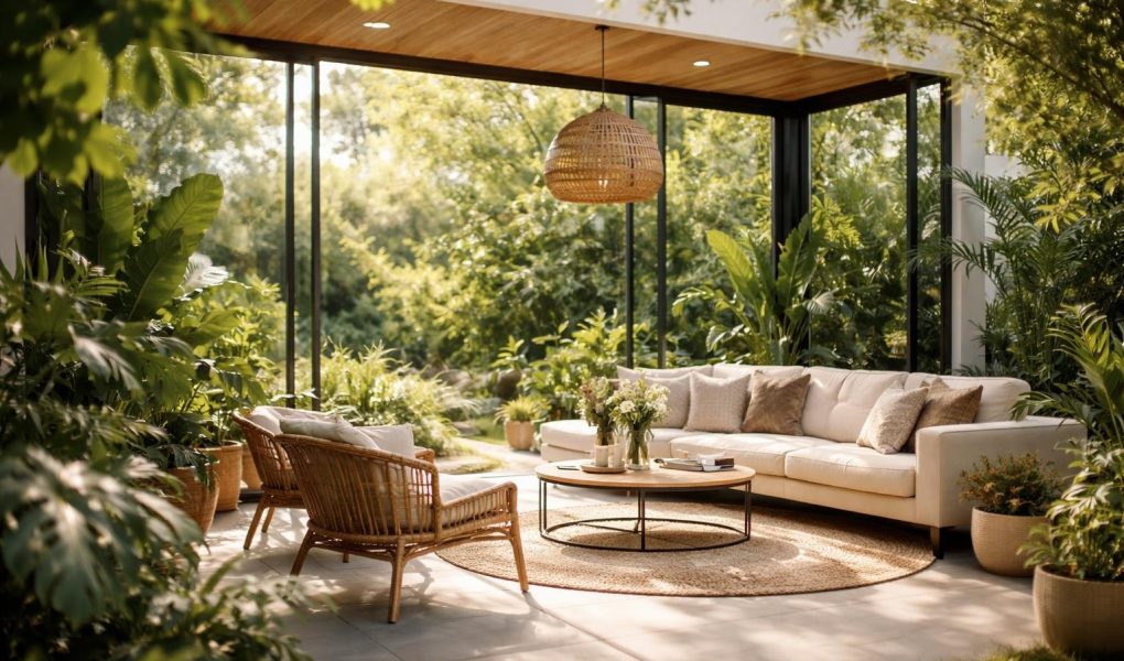 veranda-moderne-verre-plantes-meubles