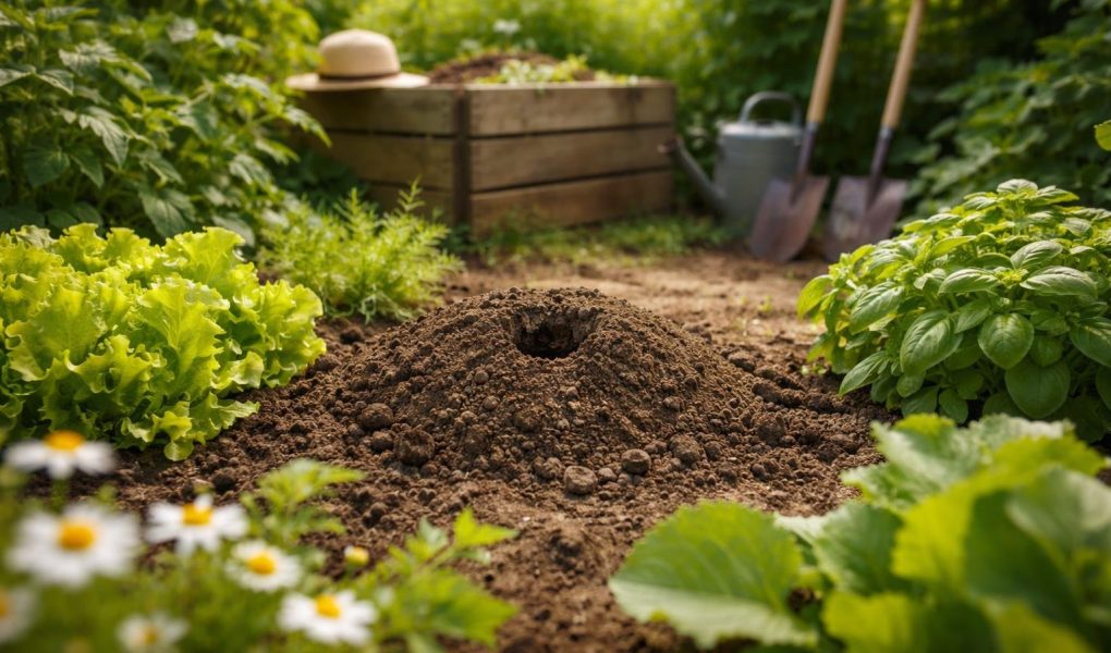jardin-verdoyant-plantes-taupe-composteur