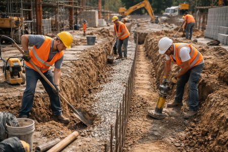 ouvriers-chantier-mur-soutenement-echafaudages