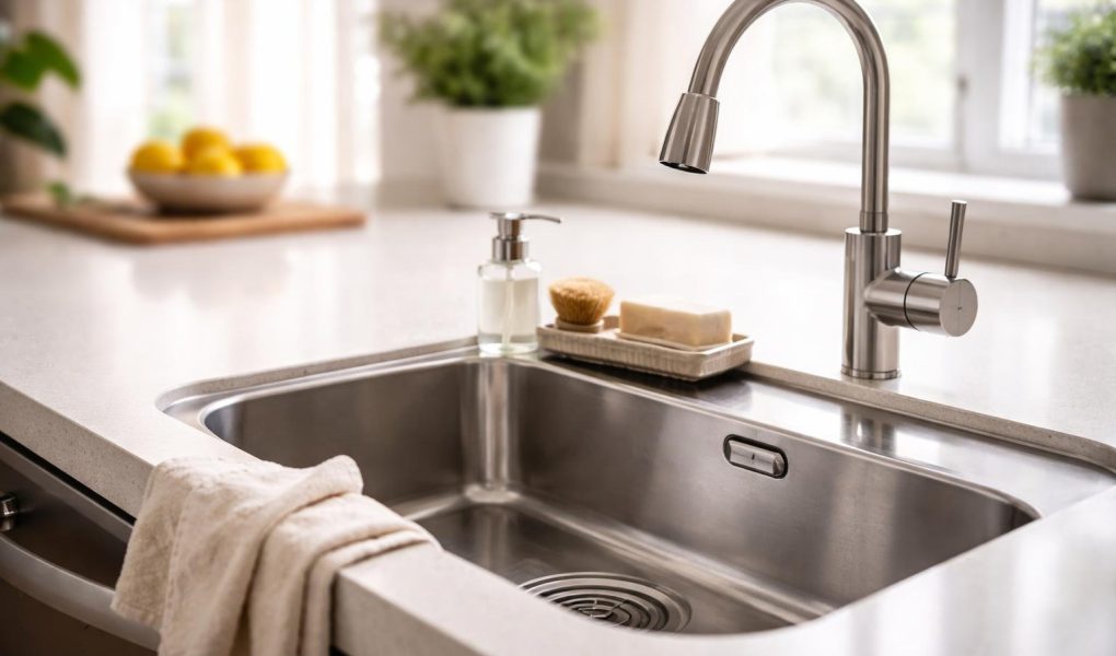 cuisine-moderne-evier-robinet-flou