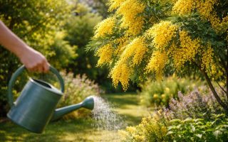 jardin-ensoleille-mimosa-fleurs-arrosoir