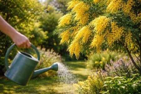 jardin-ensoleille-mimosa-fleurs-arrosoir