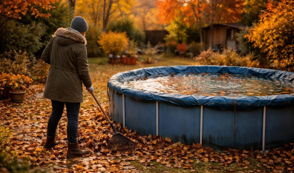 jardin-automne-personne-piscine-feuilles