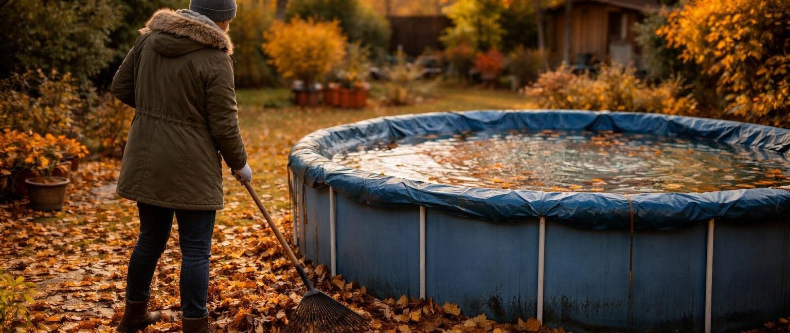 jardin-automne-personne-piscine-feuilles
