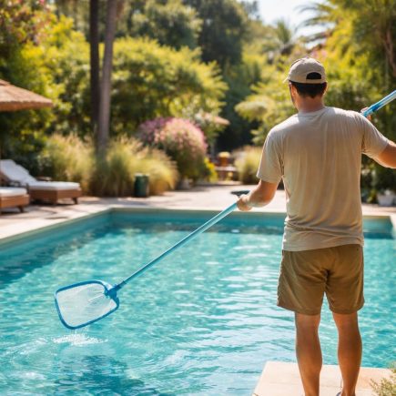 piscine-jardin-ensoleille-personne-nettoie